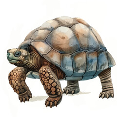 A wise old tortoise walking slowly cartoon style watercolor