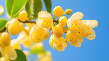 Fototapeta premium Magnolia Blossoms Under Blue Sky