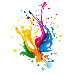 Colorful paint splashes erupt against a clean, simple white backdrop