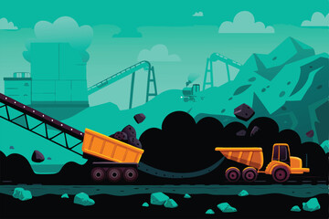 A large-scale mining facility showcasing multiple conveyor belts transporting extracted ore.  Focus on industrial machinery and the scale of operation.