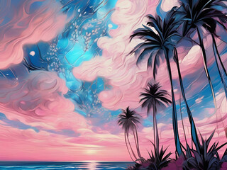 tropical sunset with palm trees