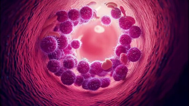 3D Animation of Harmful Bacteria Floating in Degraded Intestinal Environment.