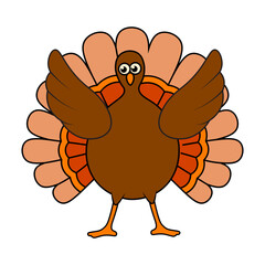 Cute Thanksgiving Turkey Illustration. Vector Character.