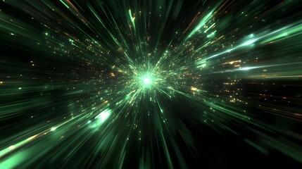 Obraz premium A glowing green and gold abstract explosion in space