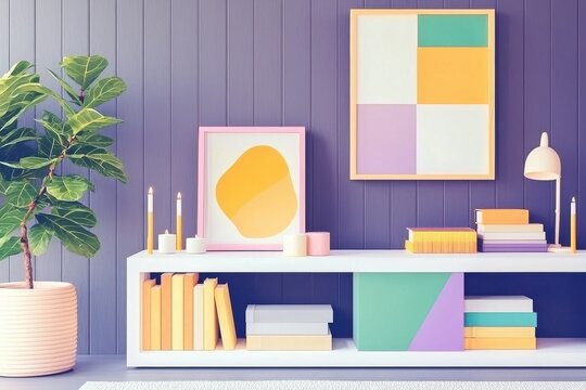 Chic Modern Office Backdrop With Colorful Decor And Greenery Creating A Productive Atmosphere For Virtual Meetings - Powered by Adobe