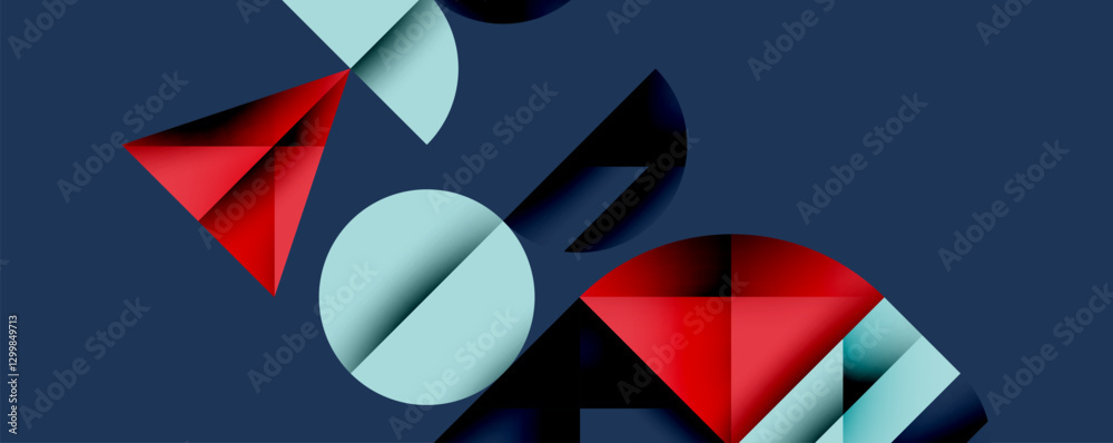 Aufkleber Abstract geometric background with layered gradient shapes forming dynamic patterns. Overlapping semi circles and triangles create depth and contrast