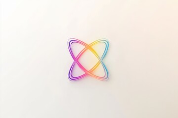 Fototapeta premium A thin-line atomic symbol with a smooth, clean aesthetic, designed in an elegant multicolor gradient on a neutral white background.