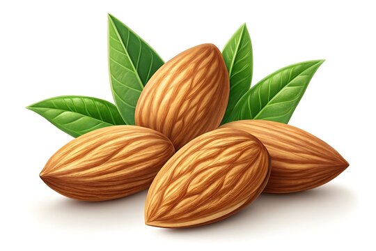 Delicious Almonds with Green Leaves High-Resolution Nut Image