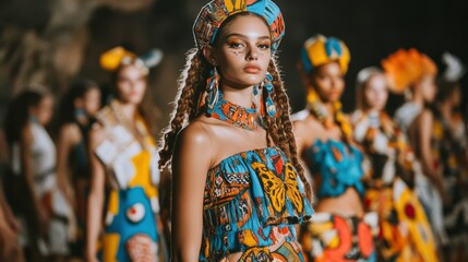 Obraz premium Vibrant Cultural Clothing on Fashion Runway