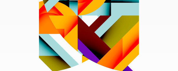 Abstract geometric composition with interlocking circular and angular shapes, featuring smooth gradients and sharp contrasts on a white background
