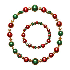 Obraz premium 3 different Christmas bracelets with red and green beads gold trim isolated on a transparent background PNG