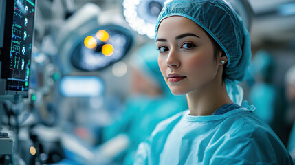 Medical robotics engineers testing autonomous surgical assistant robots, refining AI-driven precision control, ensuring real-time response accuracy