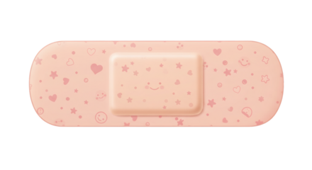 Adorable Pink Band-Aid with Cute Designs. Isolated on Transparent Background.