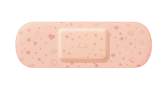 Adorable Pink Band-Aid with Cute Designs. Isolated on Transparent Background.