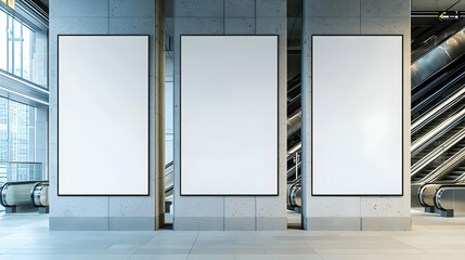 Three Blank White Posters Displayed in a Modern Urban Interior with Concrete Walls