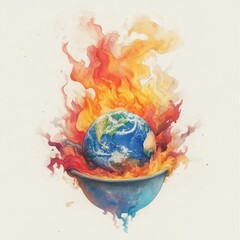 Burning planet in fiery bowl.