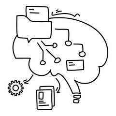 Machine Learning Brain illustration of a brain with data nodes and connections, symbolizing the complex processes of machine learning. Perfect for tech blogs, AI presentations, and education