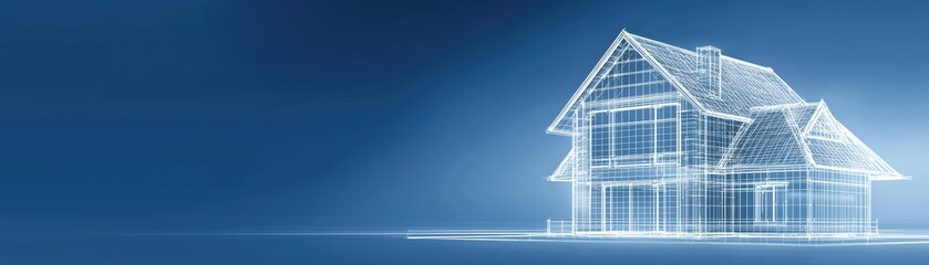 Digital house blueprint, glowing design.