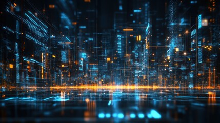 High Tech Business Innovation Background Featuring Transparent Digital Interface Elements and Floating Data Charts