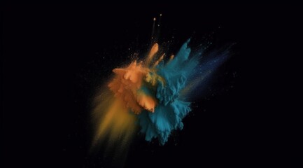 Powder explosion on dark. Abstract colors meet. Concept for design, arts and beauty products