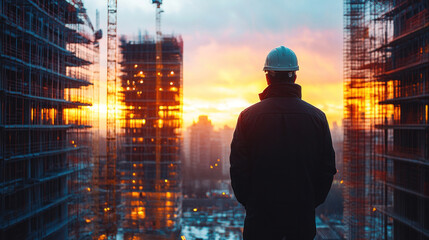 Sustainable engineers optimizing eco-friendly materials at a construction site, refining carbon-neutral building processes, ensuring compliance with green regulations