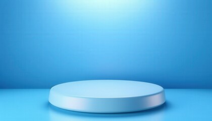 Presentation stage display. Product showcasing. Blue background. Product promo and advertising