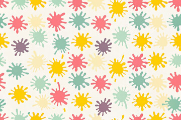 Seamless pattern with colorful paint splatters on white background.