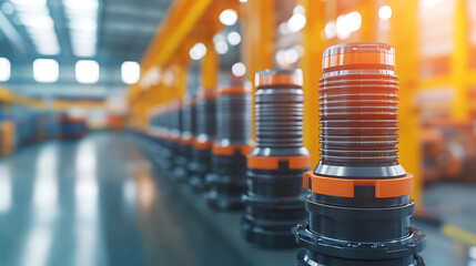 Industrial-grade cutting tools manufacturing process factory assembly line product photography industrial environment close-up view precision engineering