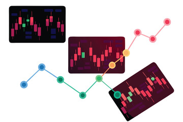 Create a vibrant, abstract vector graphic inspired by stock market charts, incorporating colorful geometric shapes and gradients.  Focus on dynamic movement and visual energy.