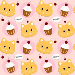seamless pattern with cakes and cat