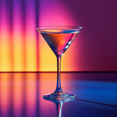 Colorful cocktail glass reflecting light during a vibrant evening setting with captivating hues and atmospheric ambiance. Generative AI
