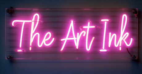 Obraz premium Neon sign art of ink tattoo machine glowing hand crafted lettering sleek artistic energy bright colorful realistic photo
