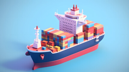 Obraz premium Cargo Ship isometric Cartoon 3D