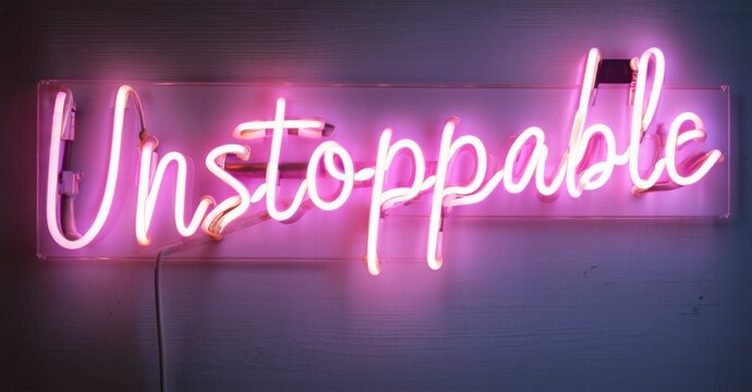 Neon sign unstoppable bold typography pulsing vibrant effects strong high energy motivational look bright colorful realistic photo