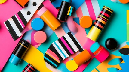 Vibrant Lipstick Tubes on Colorful Abstract Background
