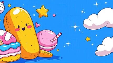 Cute food cartoon sky background