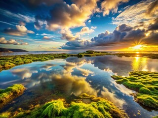 Obraz premium Serene Coastal Tidal Pool Reflection - Peaceful Ocean Seascape