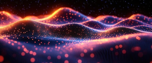 Fototapeta premium Abstract Colorful Glowing Particles Landscape