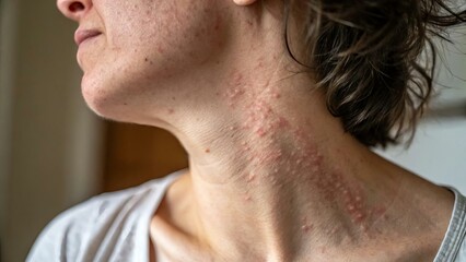 Close-up View of Skin Condition Impacting Neck Area of Individual