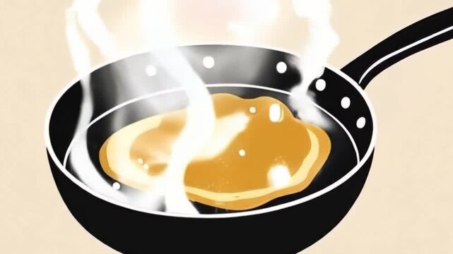 Pancake Frying in Pan with Hot Steam Vector Motion Illustration