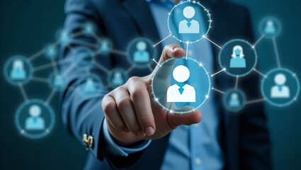 Human resource management technology (HR), Human resource manager touching human resource network structure and checks the CV online to choose the perfect employee for company, Effective