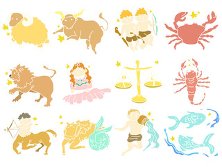 Illustration set of 12 signs of the zodiac