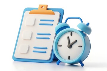 Time Management Checklist 3D Render of Alarm Clock and To-Do List