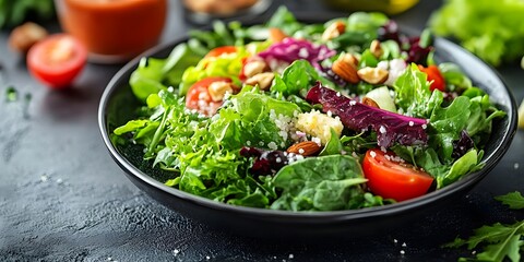 Delicious and Healthy Mixed Green Salad with Nuts and Cherry Tomatoes