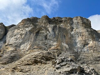 Rocks and stones above Lake Melchsee or Melch Lake and in the Uri Alps mountain massif, Melchtal - Canton of Obwalden, Switzerland (Kanton Obwald, Schweiz)