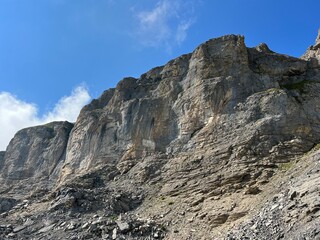 Rocks and stones above Lake Melchsee or Melch Lake and in the Uri Alps mountain massif, Melchtal - Canton of Obwalden, Switzerland (Kanton Obwald, Schweiz)