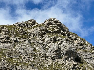Rocks and stones above Lake Melchsee or Melch Lake and in the Uri Alps mountain massif, Melchtal - Canton of Obwalden, Switzerland (Kanton Obwald, Schweiz)