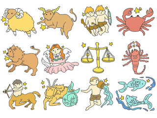 Illustration set of 12 signs of the zodiac