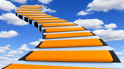 Abstract Orange Steps Leading into a Blue Sky with Clouds