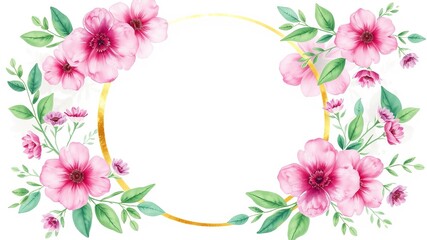 Fototapeta premium Charming pink flower frame perfect for adding a touch of nature to your photos or artwork